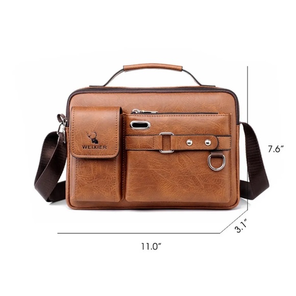 Men's vintage leather canvas crossbody messenger bag (Brand New) - Picture 3 of 7